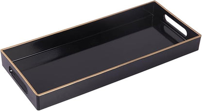 MAONAME Black Bathroom Tray, Plastic Vanity Tray, Narrow Countertop Trays with Handles, Perfume Organizer Trays for Dresser, Bathroom Accessories, 13.8" x 6" x 1.59"