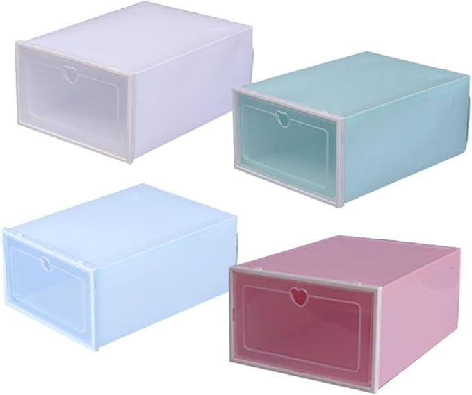 PRETYZOOM 4Pcs Capacity Transparent Thickened Plastic Storage Case with Clamshell Design Drawer Type Shoes Container Shaped Lid for Seasonal Shoe Organization Dust