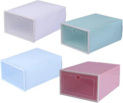 PRETYZOOM 4Pcs Capacity Transparent Thickened Plastic Storage Case with Clamshell Design Drawer Type Shoes Container Shaped Lid for Seasonal Shoe Organization Dust