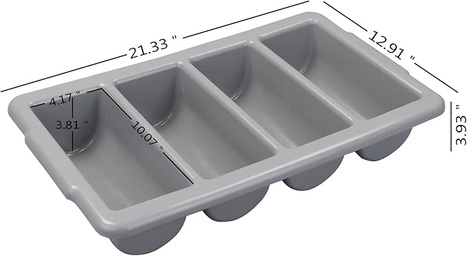 4-Pack Plastic 4-Compartment Cutlery Bin, Commercial Cutlery Holder, Gray
