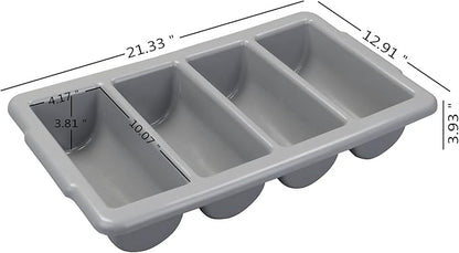 4-Pack Plastic 4-Compartment Cutlery Bin, Commercial Cutlery Holder, Gray