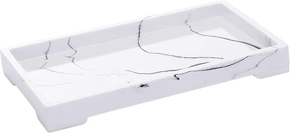 White Marble Pattern Vanity Tray, Resin Bathroom Tray for Counter, Toilet Tank Storage, Dresser Jewelry Organizer, Makeup Tray for Bathroom Bedroom, 10.5×5.9×1.1 Inches