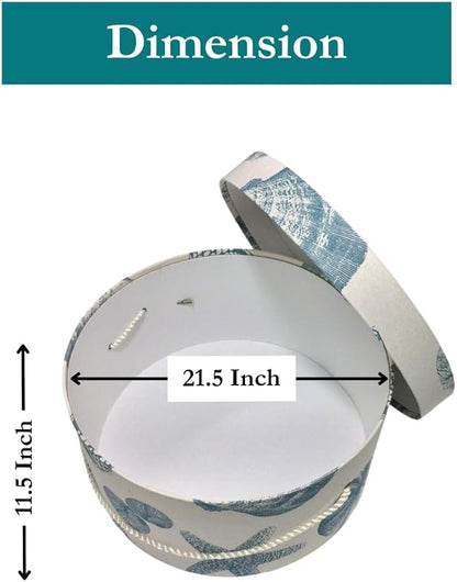 Sarah's Hat Boxes Classic Shells Hat Box – 21.5" x 11.5" (Dia. x Ht.) Handmade in USA – Odorless Non-Toxic Adhesive, Cording Handle – Premium Storage for Hats & Accessories