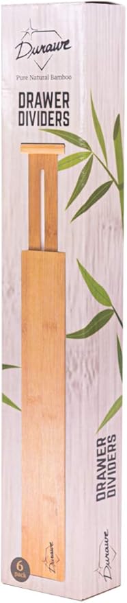 Adjustable Bamboo Drawer Dividers – SMALL SIZE, Expandable 12–16 inch – Spring Loaded Drawer Organizer for Kitchen, Dresser, Bathroom, Bedroom, Desk – 6-Pack