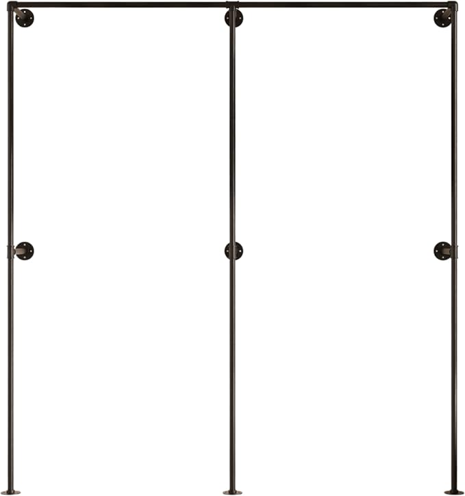 Black Industrial Pipe Clothing Rack 75" W Wall Mounted, Heavy Duty Iron Garment Rack 150 lbs per Rod, Open Closet Organizer for Bedroom Laundry Room Retail Display