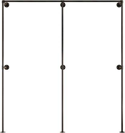 Black Industrial Pipe Clothing Rack 75" W Wall Mounted, Heavy Duty Iron Garment Rack 150 lbs per Rod, Open Closet Organizer for Bedroom Laundry Room Retail Display