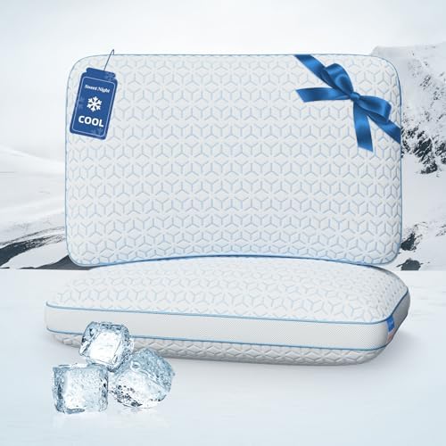 Sweetnight Cooling Pillows King Size Set of 2, Shredded Memory Foam Pillows 2 Pack for Hot Sleepers, Cold Bed Pillows for Sleeping, Washable with Removable Cover, Cool Night by SweetNight