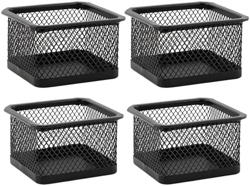 Paper Clip Holder, Stackable Mesh Desk Organizer, 4 Pack Black Metal Dispenser Organizer Box for Desk Office Binder Supplies & Small Accessories(Size:Square) by Unknown