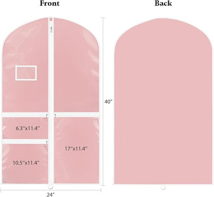 Univivi Dance Costume Garment Bags for Kids, 40 Inch Foldable Hanging Garment Bags for Dancers with Clear PVC Window and 3 Zipper Pockets, Pink (5 Pack)