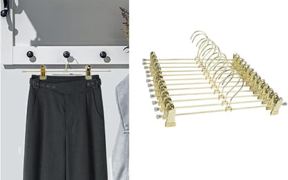 13.8" Gold Metal Wire Clips Hangers with Adjustable Clips - 30 Pack Pants Hangers with Clips Metal Perfect for Pants Trouser Underwear Bottom Clothes Heavy Duty Space Saving Closet Organization