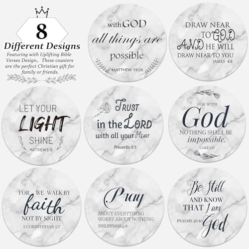 Billbotk Ceramic Coasters with Bible Verses, Coasters Set of 8 with Holder, Absorbent Drink Coasters for Home Decor and Christian Gifts, 4 Inches - Image 4
