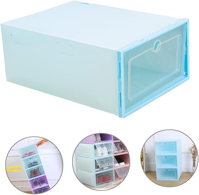 MAGICLULU 6pcs Transparent Stackable Shoes Organizer with Drawer Design Dustproof Plastic Storage Box for Easy Access for Home and Closet Organization Round Center Blue
