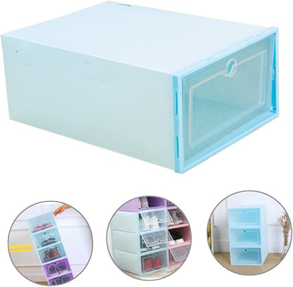 MAGICLULU 6pcs Transparent Stackable Shoes Organizer with Drawer Design Dustproof Plastic Storage Box for Easy Access for Home and Closet Organization Round Center Blue