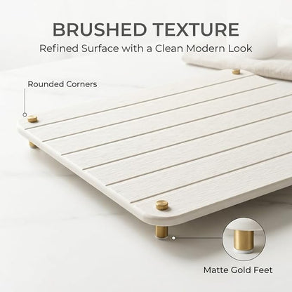 Razborci Stone Dish Drying Mat for Kitchen Counter, Water Absorbing Bathroom Tray Sink Organizer, Diatomaceous Earth Countertop Dish Rack Riser Sponge Holder Soap Dish, Gold White, 16" x 12"