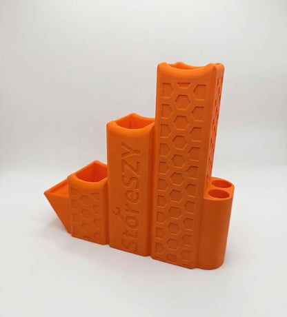 ZipStation Pro Zip Tie Organizer – 3 Tier Holder with Cutter Slot & Pen Storage – Magnetic Toolbox Organizer (Orange)