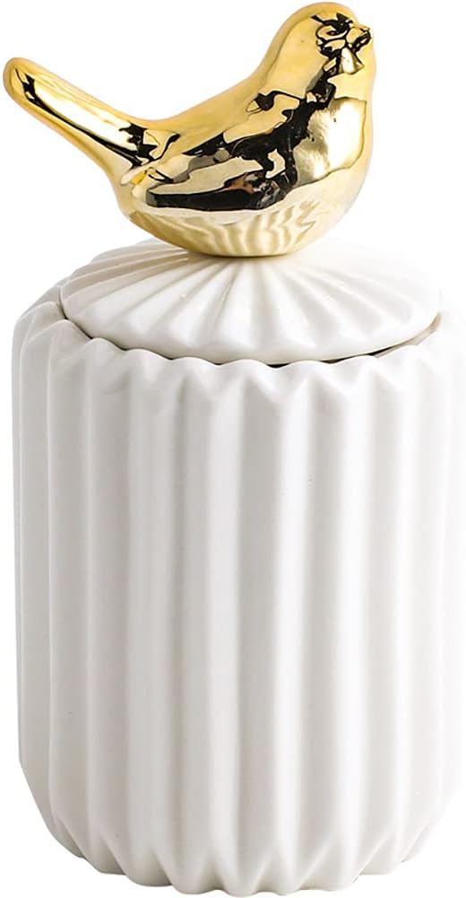 Cotton Swab Holder Qtip, Q-Tips Container with Lid, Ceramics Cotton Ball Canister Canister Toothpick Holder Dispenser for Vanity Dresser Counter Bathroom (Bird)