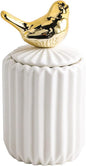 Cotton Swab Holder Qtip, Q-Tips Container with Lid, Ceramics Cotton Ball Canister Canister Toothpick Holder Dispenser for Vanity Dresser Counter Bathroom (Bird)