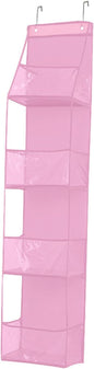 1 Pack Over Door Organizer with 4 Large Pockets, Capacity Hanging Storage with Clear Window Toys, Shoes, Diapers(Pink)