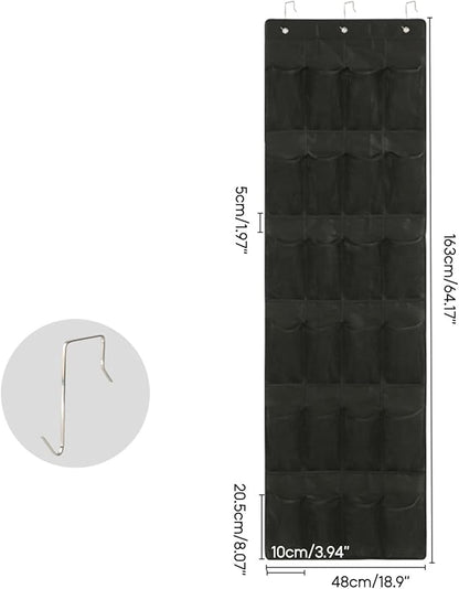 Storage Bag 24/28 Grid Shoes Organizer Over the Door Hanging Shoe Rack Wall-mounted Storage Holder for Bedroom Closets Door Hanger, 48x163cm, Grey