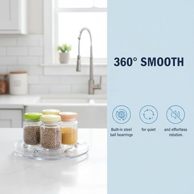 3 Pack 5.9 Inch Clear Small Lazy Turntable, 360° Ball Bearing Turntable Swivel Base, Smooth Rotating Tray for Kitchen Cabinet Organizer, Cake Decorating & Countertop Display