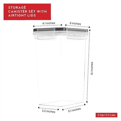 DWËLLZA KITCHEN Airtight Food Storage Container Set - 6 Pieces 2.0L - Plastic BPA Free Kitchen Pantry Storage Containers - Dishwasher Safe - Include 8 Labels and Marker - Keeps Food Fresh & Dry