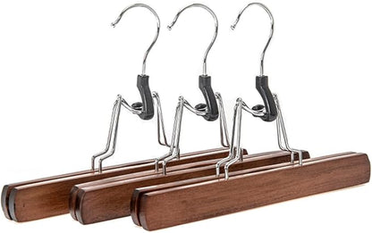 Wooden Skirt Hanger Wood Skirt Clip Non Slip 3 Pack Clothe Hanger Pant Hanger-Brown