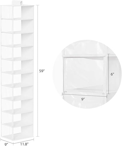 KEEGH Hat Rack with Dust Cover All-round Protect 10 Shelf Hat Storage Hat Organizer for Baseball Caps, Visible Baseball Cap Organizer Hat Holder for Closet, Clear/White