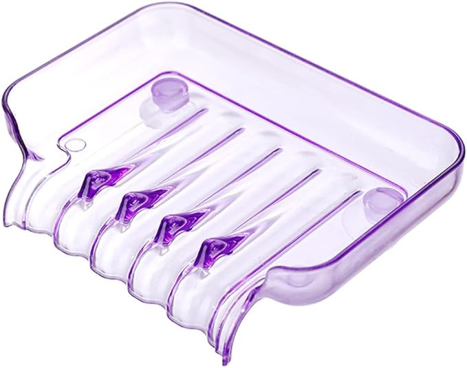 Purple Rectangular Soap Dish, 5.1 x 3.7 Inches, Plastic, Suction Cup, Space-Saving, Drainable, Bathroom & Shower Soap Holder