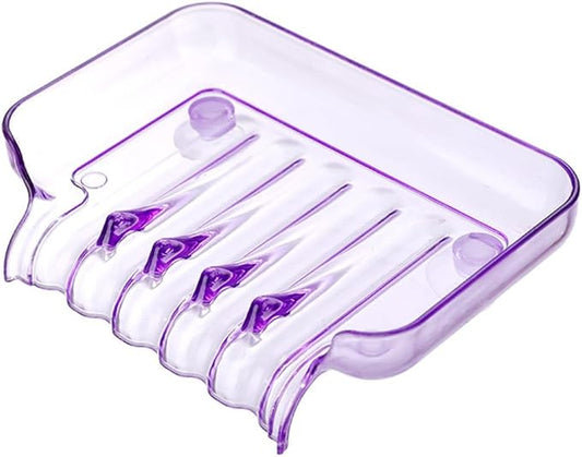 Purple Rectangular Soap Dish, 5.1 x 3.7 Inches, Plastic, Suction Cup, Space-Saving, Drainable, Bathroom & Shower Soap Holder