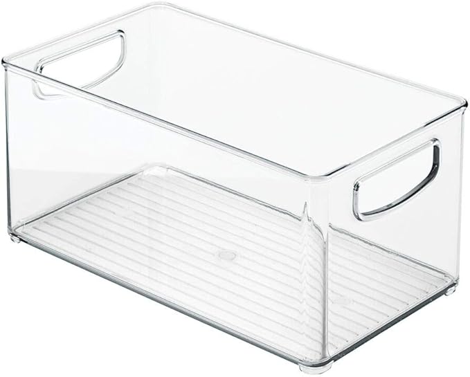 mDesign Plastic Storage Organizer Wide Container Bin with Handles for Bathroom, Home Organization - Holds Vitamins, Supplements, Makeup, Styling Tools - Ligne Collection - Clear