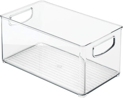 mDesign Plastic Storage Organizer Wide Container Bin with Handles for Bathroom, Home Organization - Holds Vitamins, Supplements, Makeup, Styling Tools - Ligne Collection - Clear