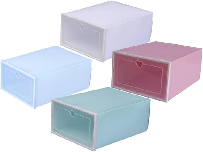 Levemolo Thickened Plastic Shoe Storage Box Set of 4 Large Clamshell Dustproof Drawer-Type Organizer for Closet Bed Shoe Boxes