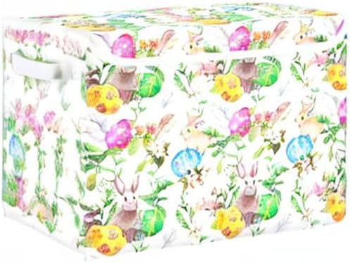 senya Easter Storage Baskets Collapsible Storage Bins with Lids, Easter Bunny Eggs in Grass Flowers Storage Boxes Clothes Baskets for Organizing