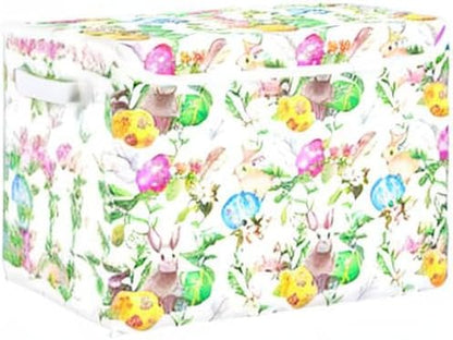 senya Easter Storage Baskets Collapsible Storage Bins with Lids, Easter Bunny Eggs in Grass Flowers Storage Boxes Clothes Baskets for Organizing