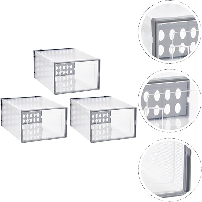 OSALADI Shoe Storage Boxes with Dustproof and Moisture-resistant Design Gray Plastic Shoe Organizer 34x15.5x24cm 3pcs for Home Closet