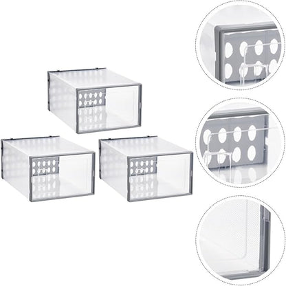 OSALADI Shoe Storage Boxes with Dustproof and Moisture-resistant Design Gray Plastic Shoe Organizer 34x15.5x24cm 3pcs for Home Closet