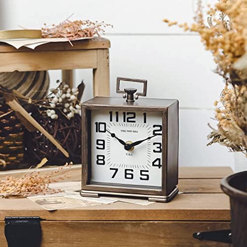 NIKKY HOME Vintage Silent Non-Ticking Table Clock, Shelf Desk Top Clock Battery Operated, Retro Home Decor for Living Room Mantel Desktop Countertop, Antique Brown - Image 3