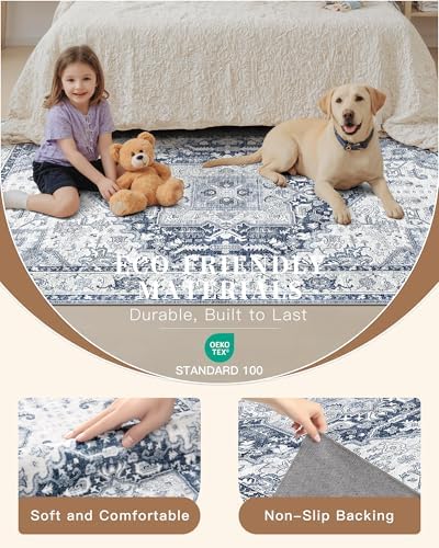 Madane Washable Area Rug 2x3 Small Entryway Rugs Non-Slip, Navy/White - Image 5