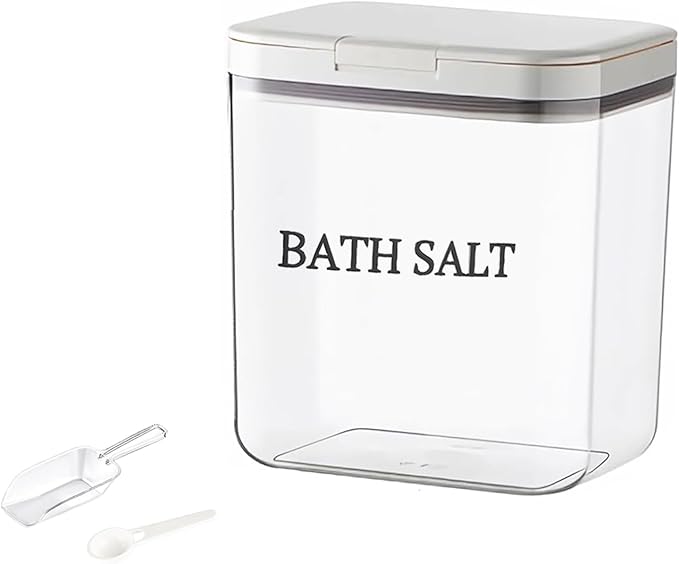 Bath Salt Jar Airtight Lid, Bath Container With Scoop, Bathroom Storage Canister One-Click Pop-Up Design, Clear Jar Bath Tub Accessories For Women Bombs 2L - BPA Plastic