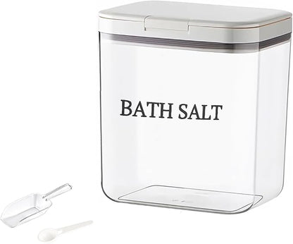 Bath Salt Jar Airtight Lid, Bath Container With Scoop, Bathroom Storage Canister One-Click Pop-Up Design, Clear Jar Bath Tub Accessories For Women Bombs 2L - BPA Plastic