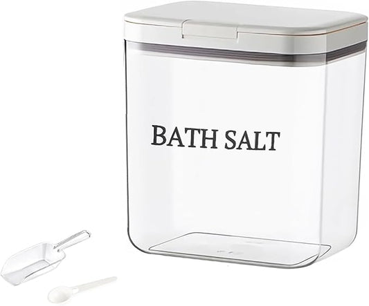 Bath Salt Jar Airtight Lid, Bath Container With Scoop, Bathroom Storage Canister One-Click Pop-Up Design, Clear Jar Bath Tub Accessories For Women Bombs 2L - BPA Plastic