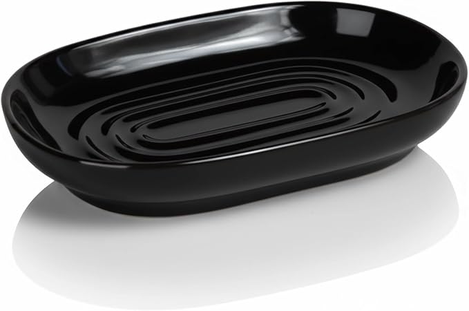 AIMAIAIMAI Black Ceramic Soap Dish, Minimalist Bar Soap Holder - Elegant Hostess Gift, Housewarming Gift for New Home, Decorative Soap Tray for Bathroom, Kitchen