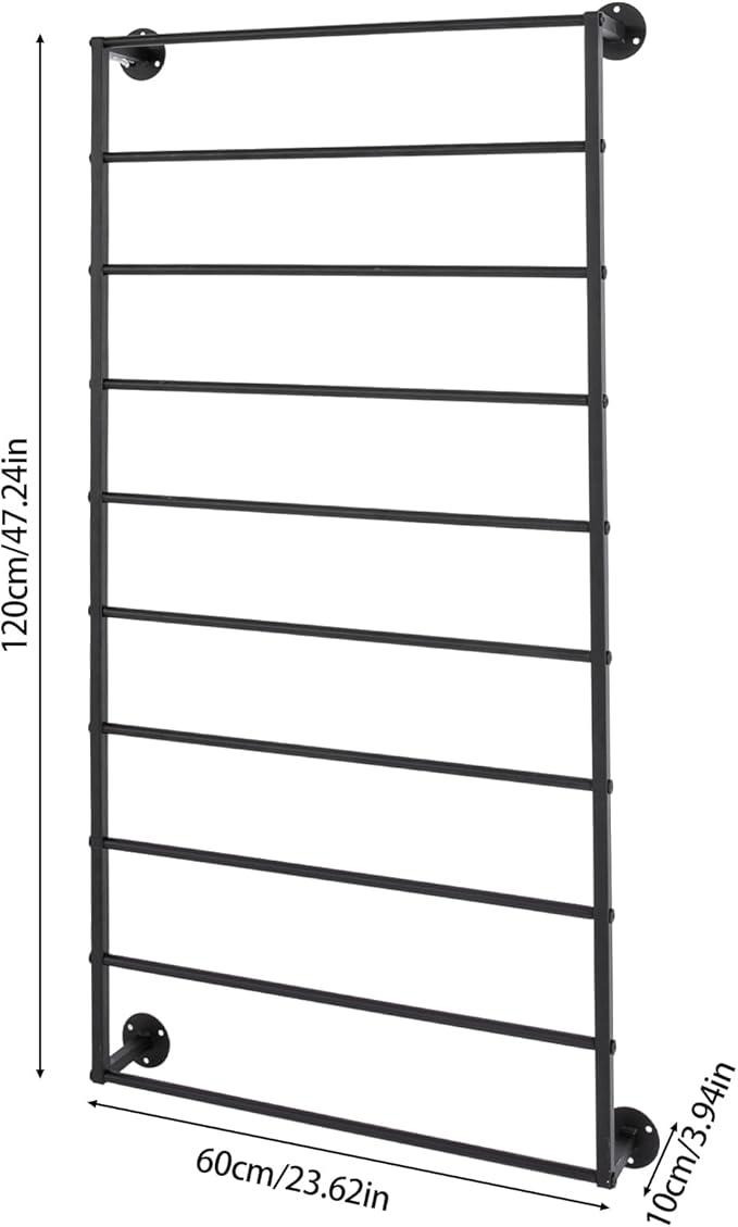 Wall Mounted Scarf Rack, 10 Tiers Display Ties & Scarf Storage Rack, Space-Saving Wrapping Paper Organizer Ribbon Holder Wall Display Rack for Flower Shops, Craft Room (Black)