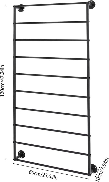 Wall Mounted Scarf Rack, 10 Tiers Display Ties & Scarf Storage Rack, Space-Saving Wrapping Paper Organizer Ribbon Holder Wall Display Rack for Flower Shops, Craft Room (Black)
