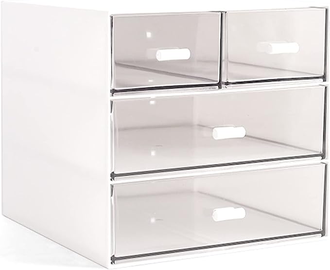 Marknor Makeup Organizer, Desk Organizer with 4 Drawers, Sundries Storage，Vanity Organizer, Cosmetic Storage Organizer, Desk Storage Box, Bathroom Counter or Dresser, White QBH-4CT-1