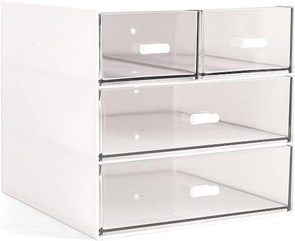 Marknor Makeup Organizer, Desk Organizer with 4 Drawers, Sundries Storage，Vanity Organizer, Cosmetic Storage Organizer, Desk Storage Box, Bathroom Counter or Dresser, White QBH-4CT-1