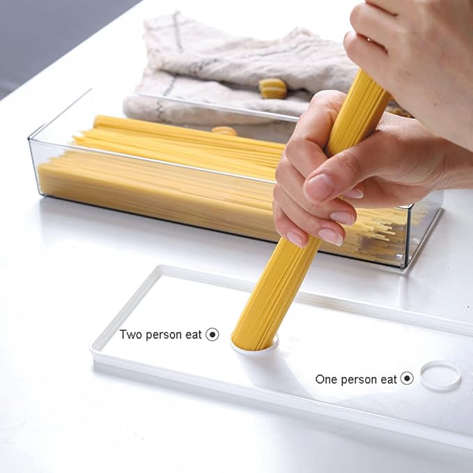 Pasta Containers for Pantry 2Pcs, Spaghetti Storage Conainer with Lids, Noodle Organizer with Measuring Hole Storage for Pasta, Flour, Sugar and Noodles