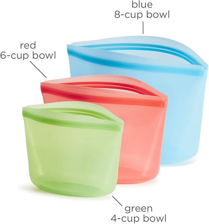 Stasher Silicone Reusable Storage Bags, 3-Pack, Reusable Freezer Bags, Microwave, Dishwasher, Oven Safe, Sous Vide, Premium Lunch Containers, Eco Friendly, Food Storage Bags, Snack Bags, Multicolor | Reusable Food Bags