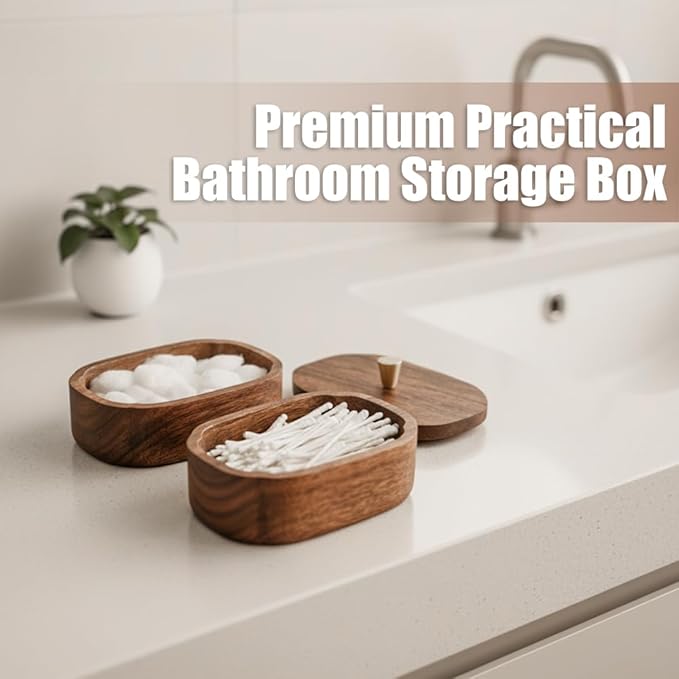 Acacia Wood Qtip Holder Bathroom Jars with Lids, Double-Layer Canisters for Cotton Ball/Round/Pads, Floss Pick Storage, Jars for Bathroom Countertop/Vanity Organizer, Home Decor