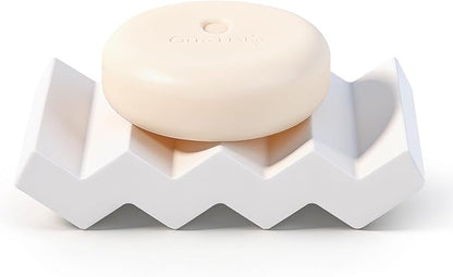 Self Draining Bar Soap Holder Diatomite Soap Dish Fast Drying Soap Saver Small Sponge Caddy for Shower, Bathroom, Kitchen Sink, White